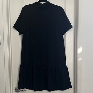 Zara Black Short-Sleeve Ruffle-Hem Mini Dress